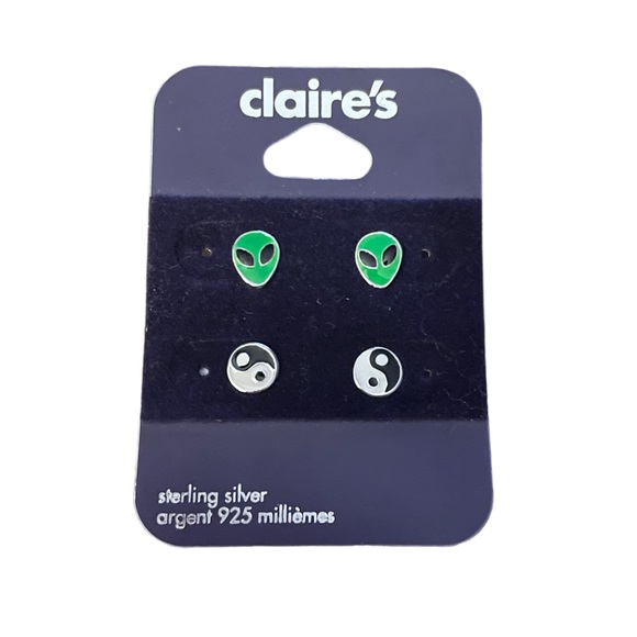 BNWT Claire’s Sterling Silver Alien and Ying Yang Design earrings (2 pack) - Picture 1 of 2